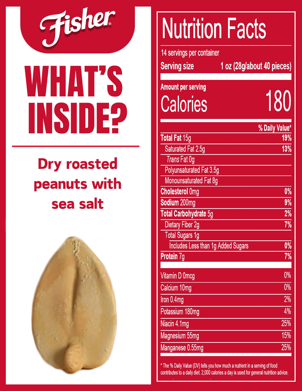 Fisher Chef's Naturals peanuts in a jar with golden roast and sea salt flavor
