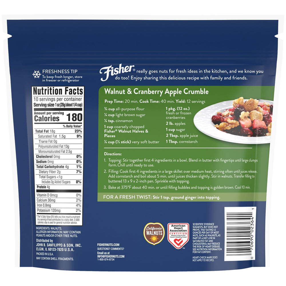 Fisher Chef's Naturals walnuts chopped pieces ideal for toppings and baking