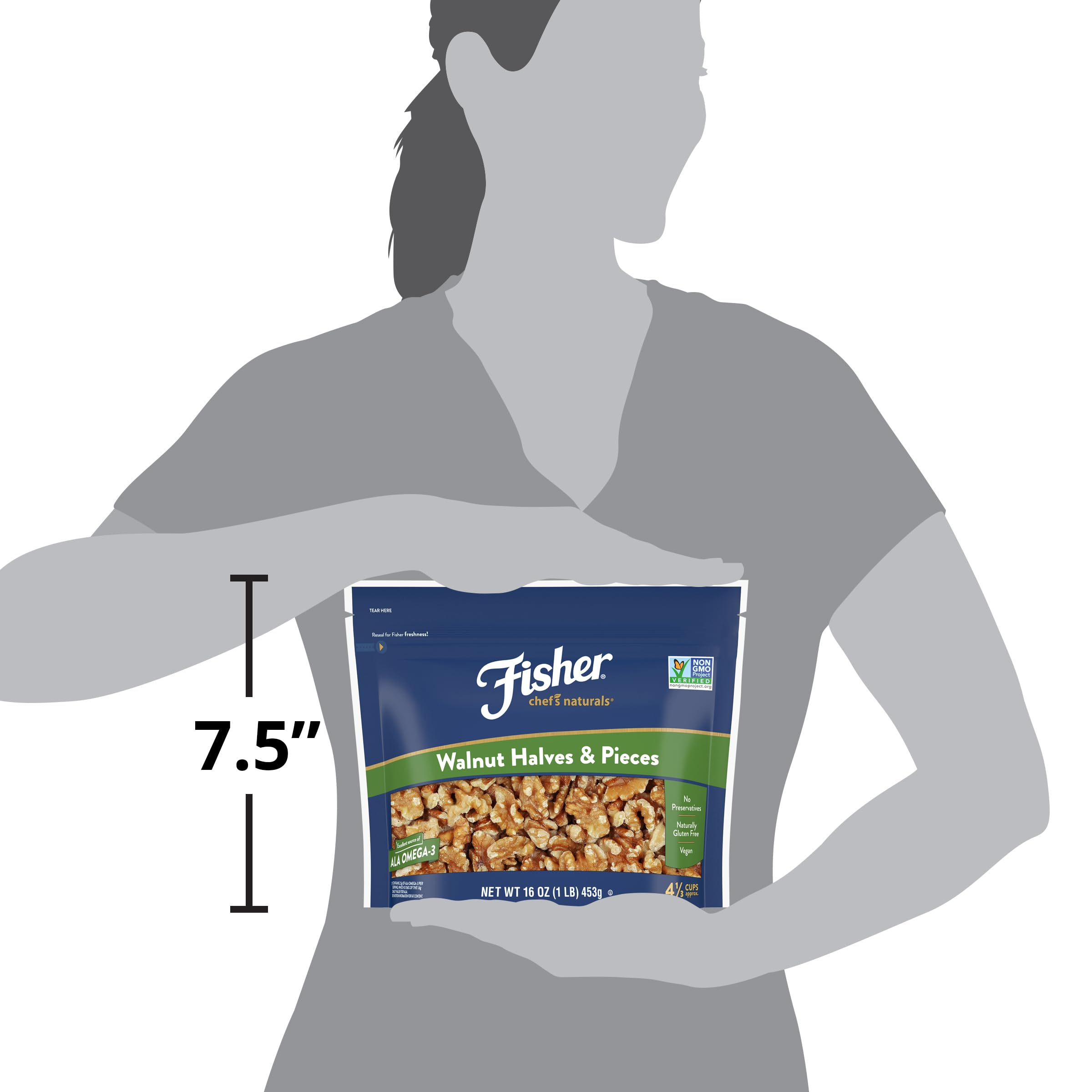 Fisher Chef's Naturals resealable bag maintaining walnut freshness