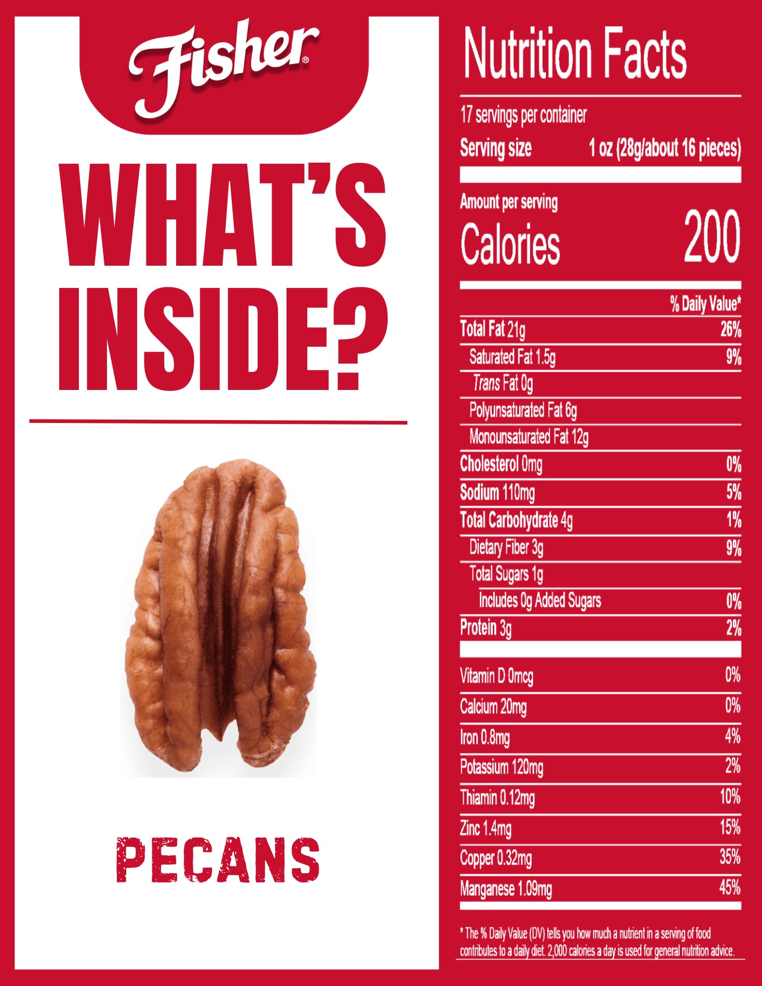 Fisher Mammoth Pecans Crunch texture shown for a satisfying bite.