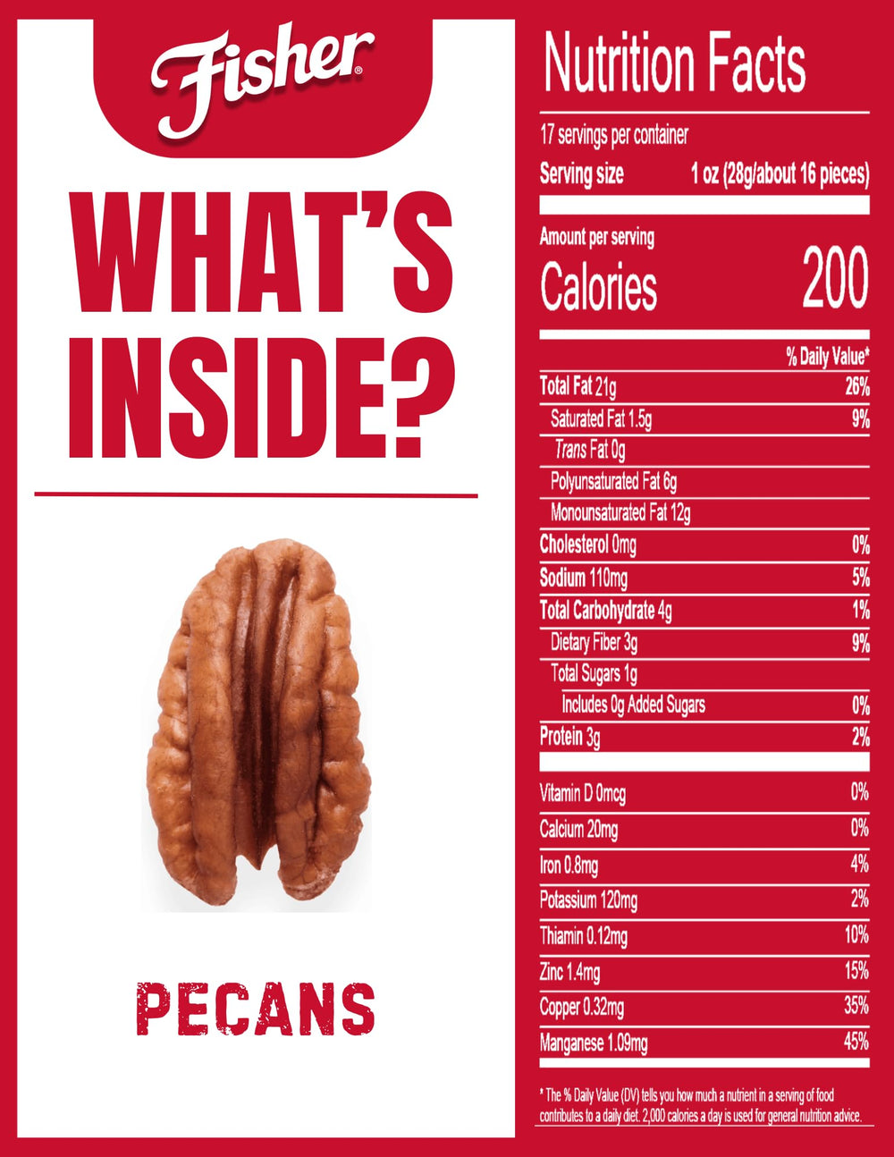 Fisher Mammoth Pecans Crunch texture shown for a satisfying bite.