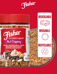 Fisher Ice Cream Topping label, gluten-free and high-quality.