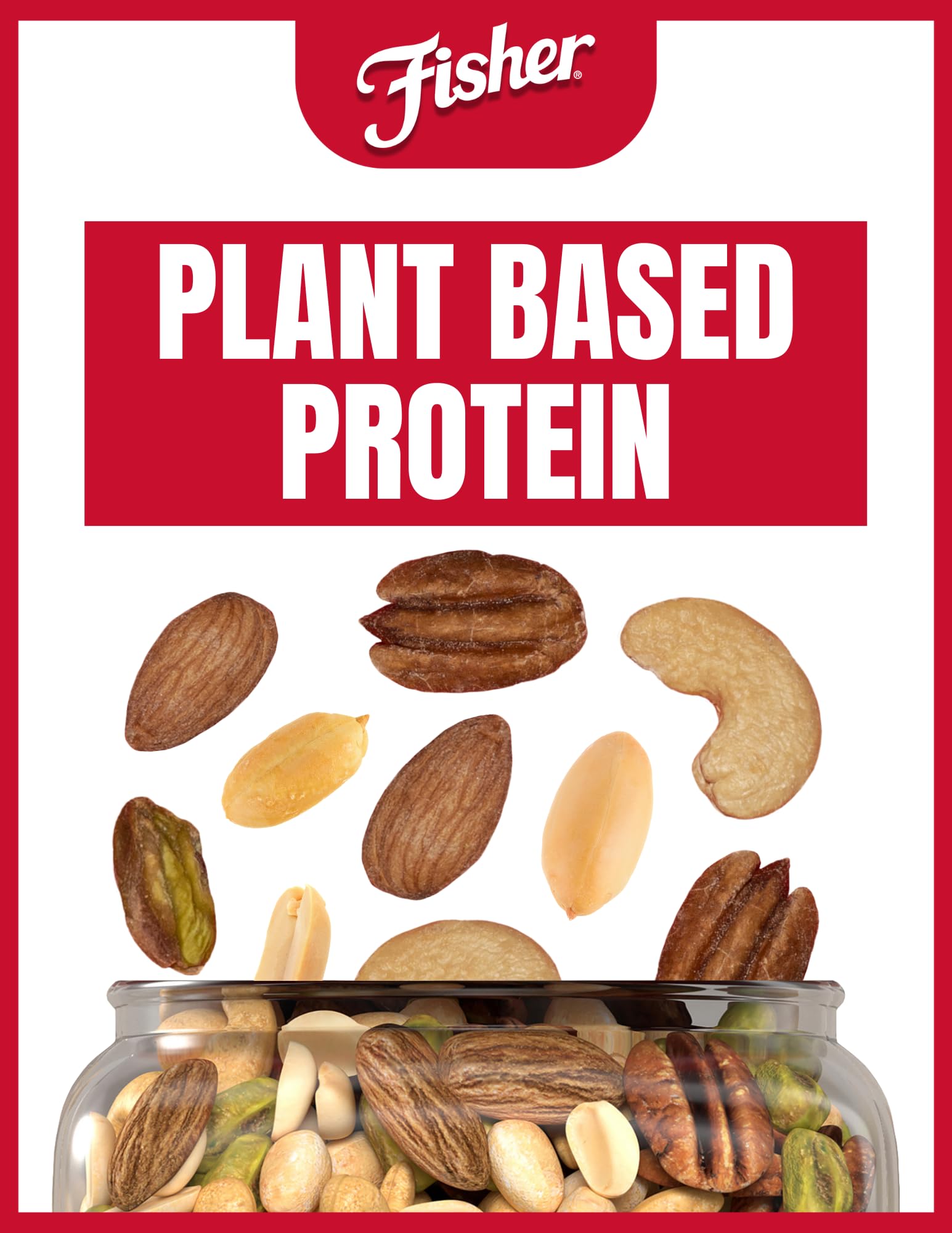 Peanuts, almonds, cashews, and pistachios ingredients in Fisher mix.