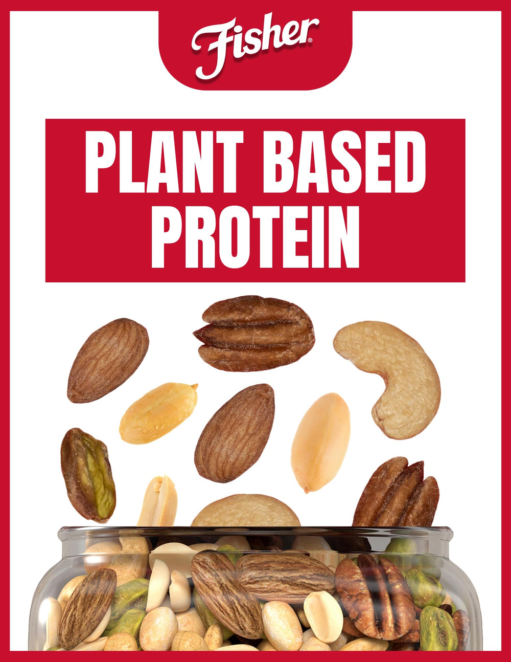 Peanuts, almonds, cashews, and pistachios ingredients in Fisher mix.