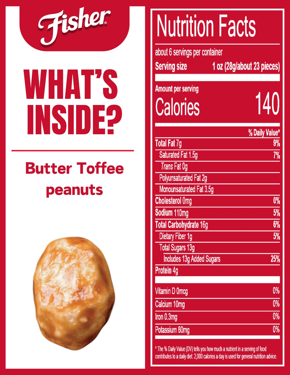 Fisher Snack Butter Toffee Peanuts close-up of glossy toffee coating and crunchy texture