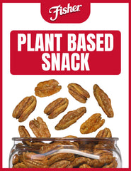 Fisher Candied Pecans recyclable container showcasing sustainable packaging.