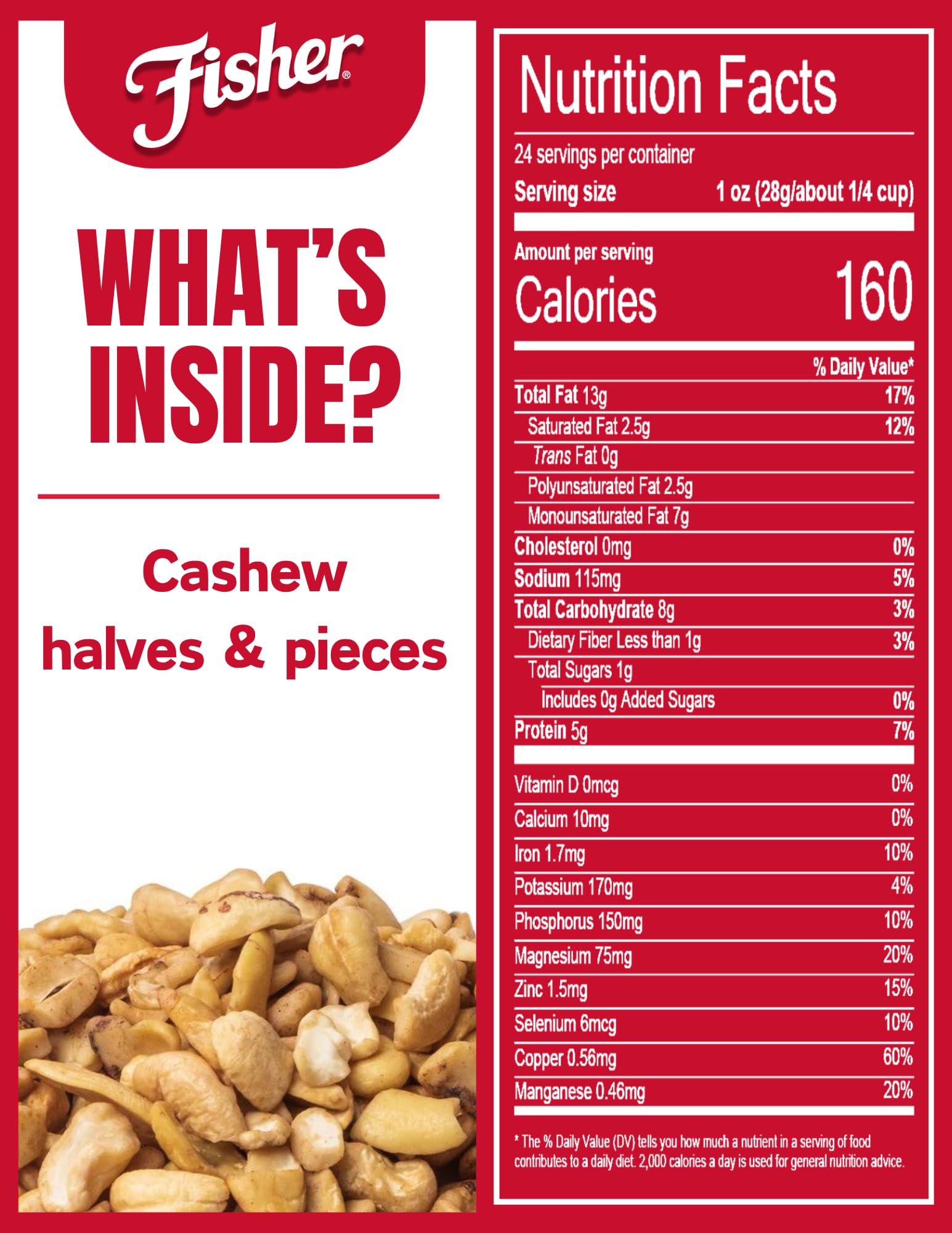 Fisher Snack Cashew Halves closeup crunch highlights satisfying texture for snacking.