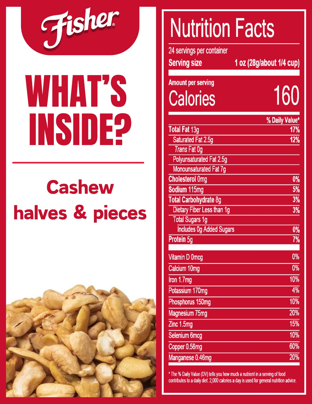 Fisher Snack Cashew Halves closeup crunch highlights satisfying texture for snacking.