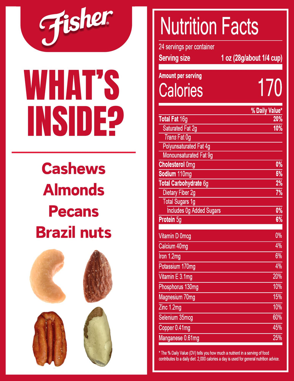Fisher Snack Deluxe Mixed Nuts cashews and almonds blend, ideal for energizing snacks.