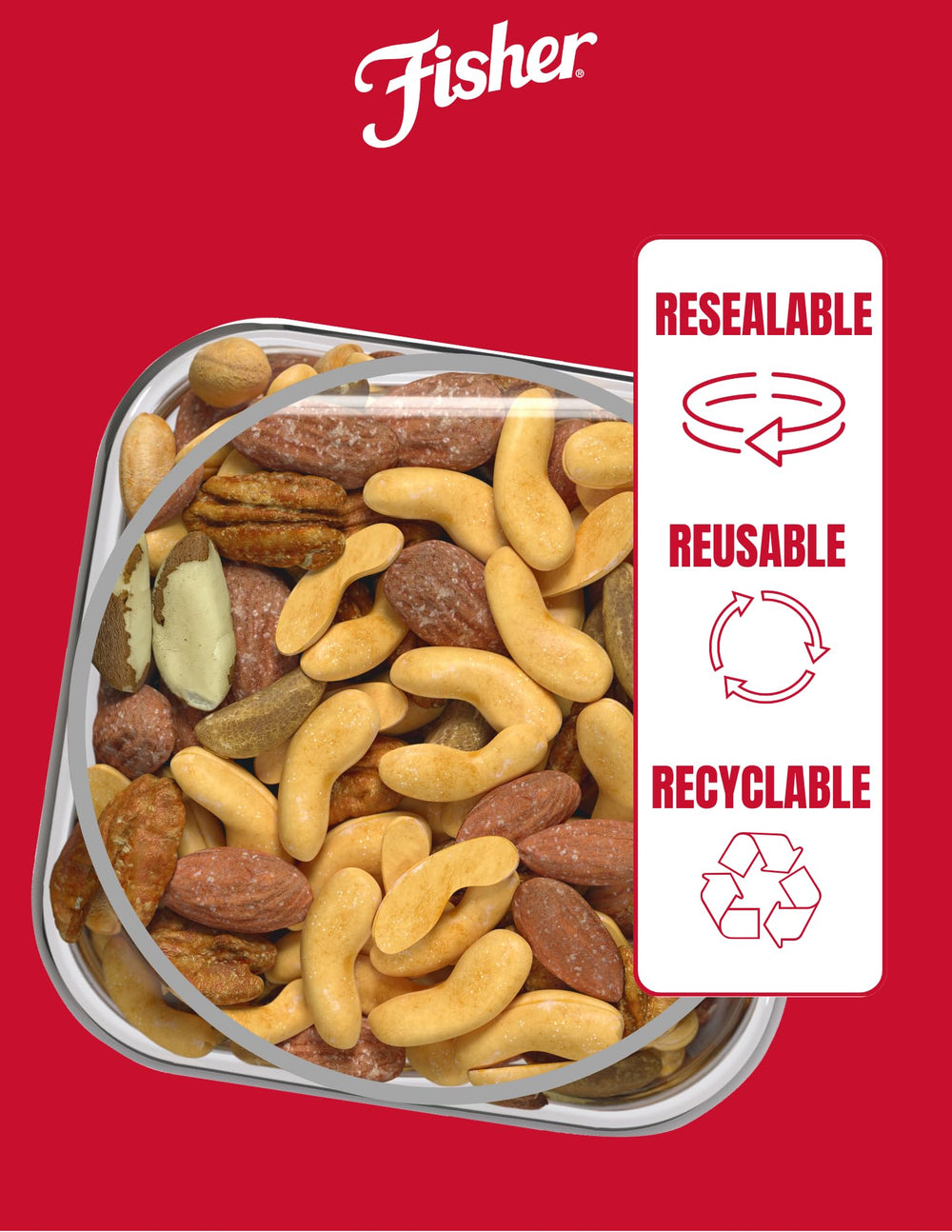 Fisher Snack Deluxe Mixed Nuts no peanuts, great variety for picky palates.