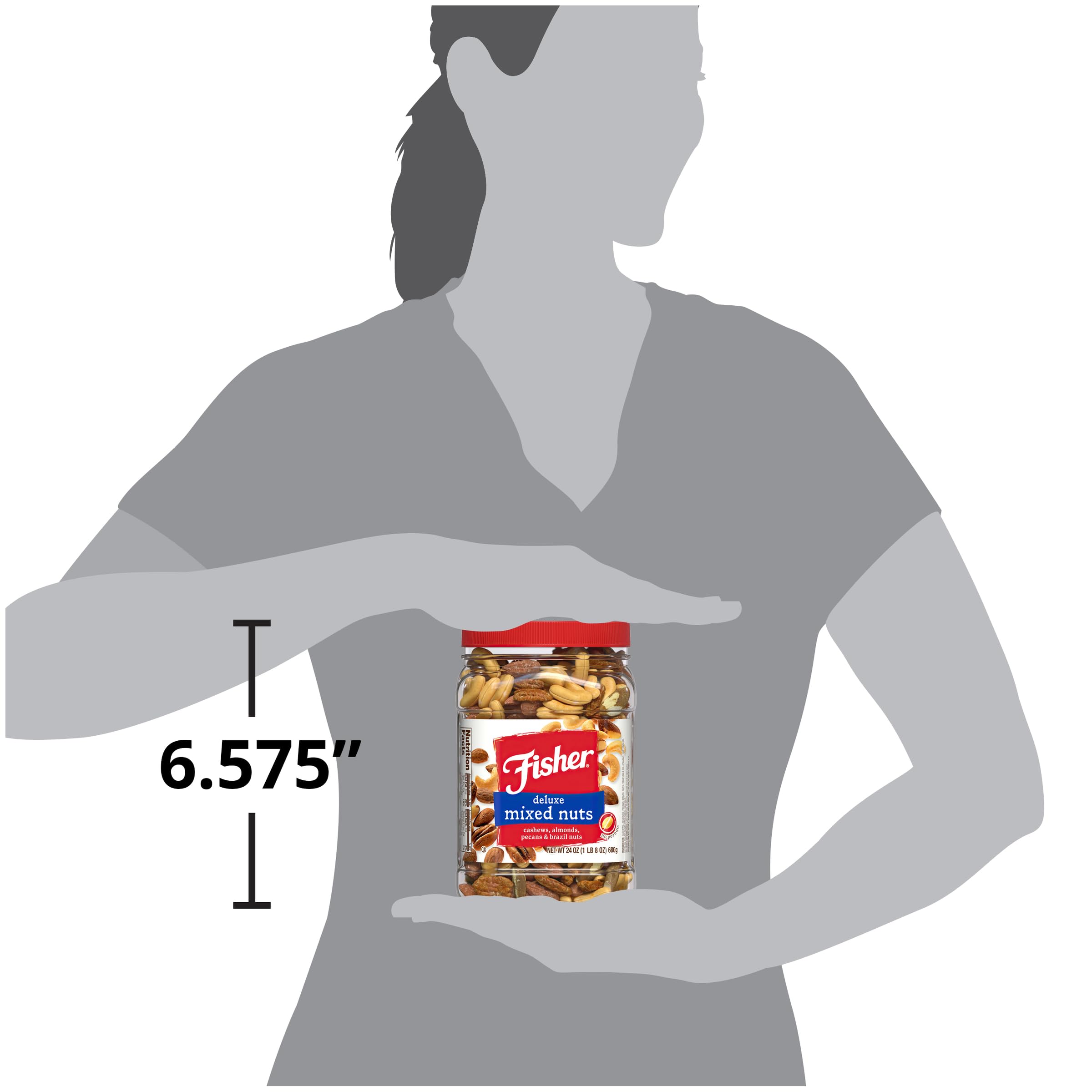 Fisher Snack Deluxe Mixed Nuts pantry scene, perfect shelf-stable snack.