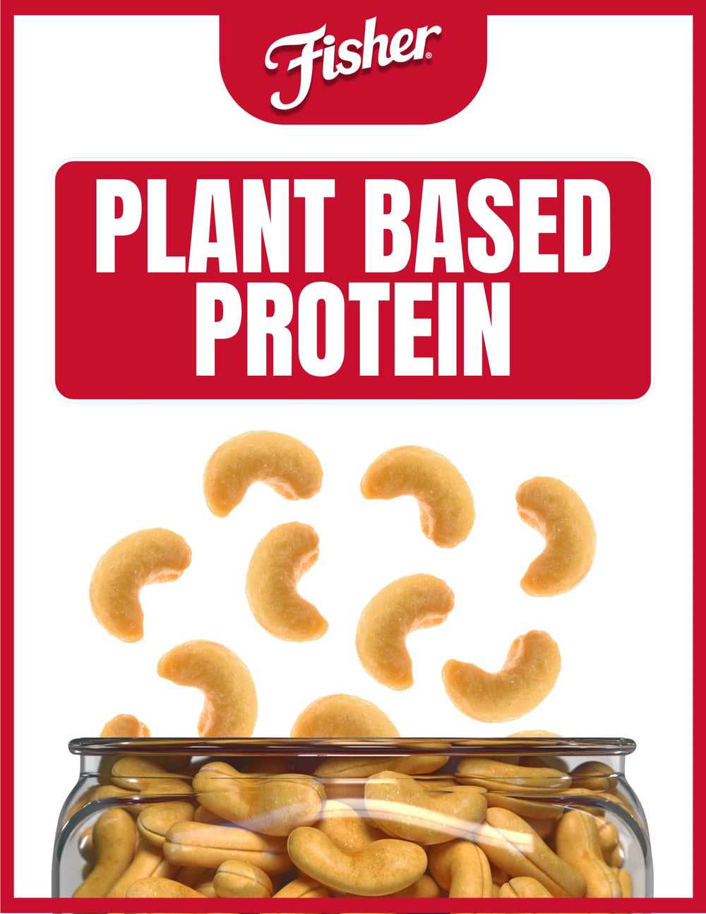 Close-up view of Fisher Snack Premium Whole Cashews' crunchy texture.