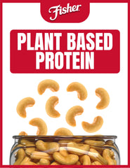 Close-up view of Fisher Snack Premium Whole Cashews' crunchy texture.