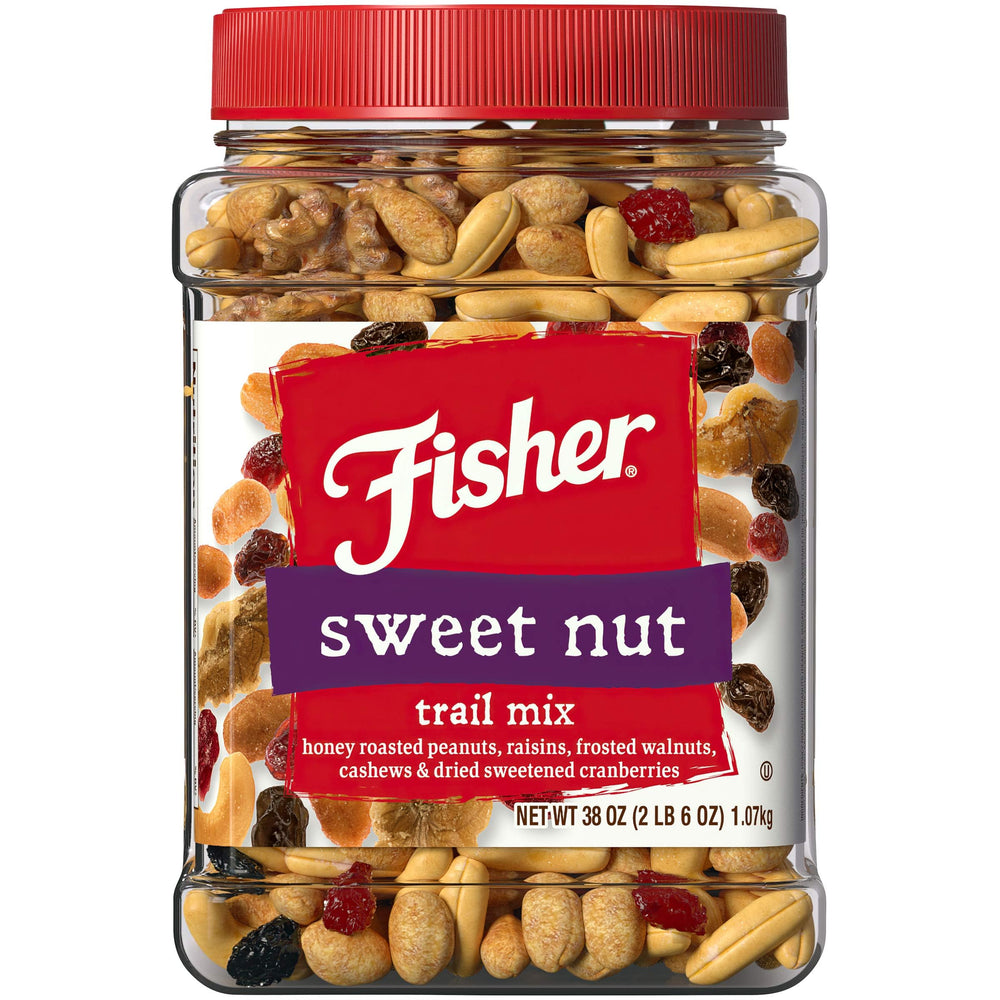 Fisher Snack Sweet Nut Trail Mix canister for convenient on-the-go snacking.