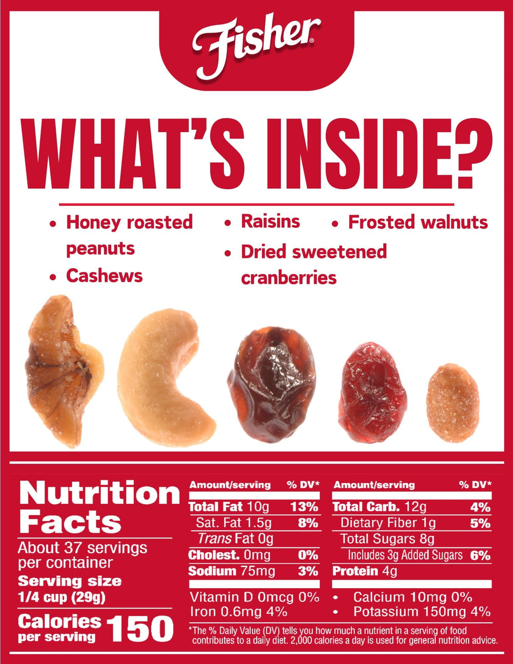 Fisher Sweet Nut Trail Mix honey-roasted peanuts provide rich crunch.