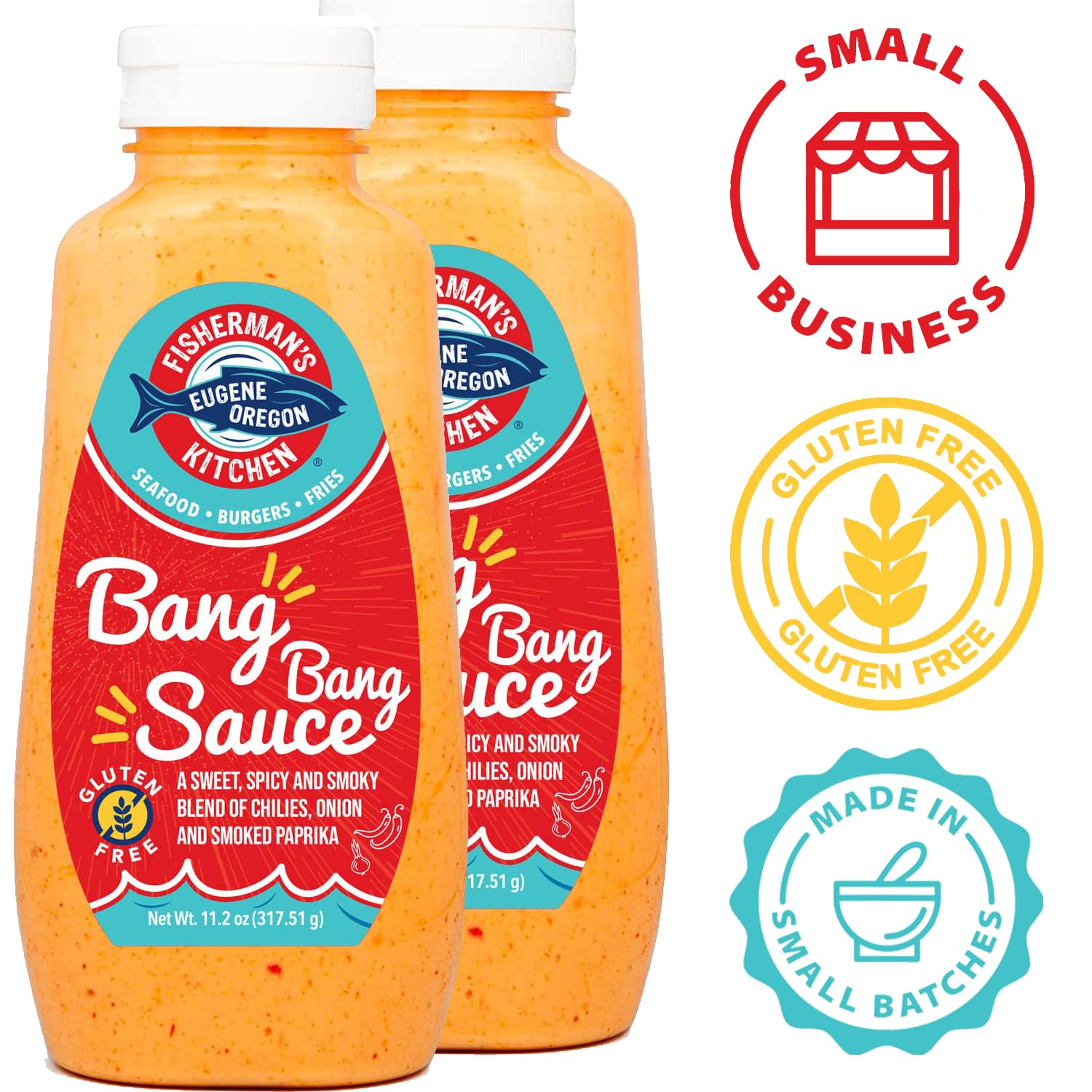 Fisherman's Kitchen Bang Bang Sauce on a plate, enhances salads with smoky flair.