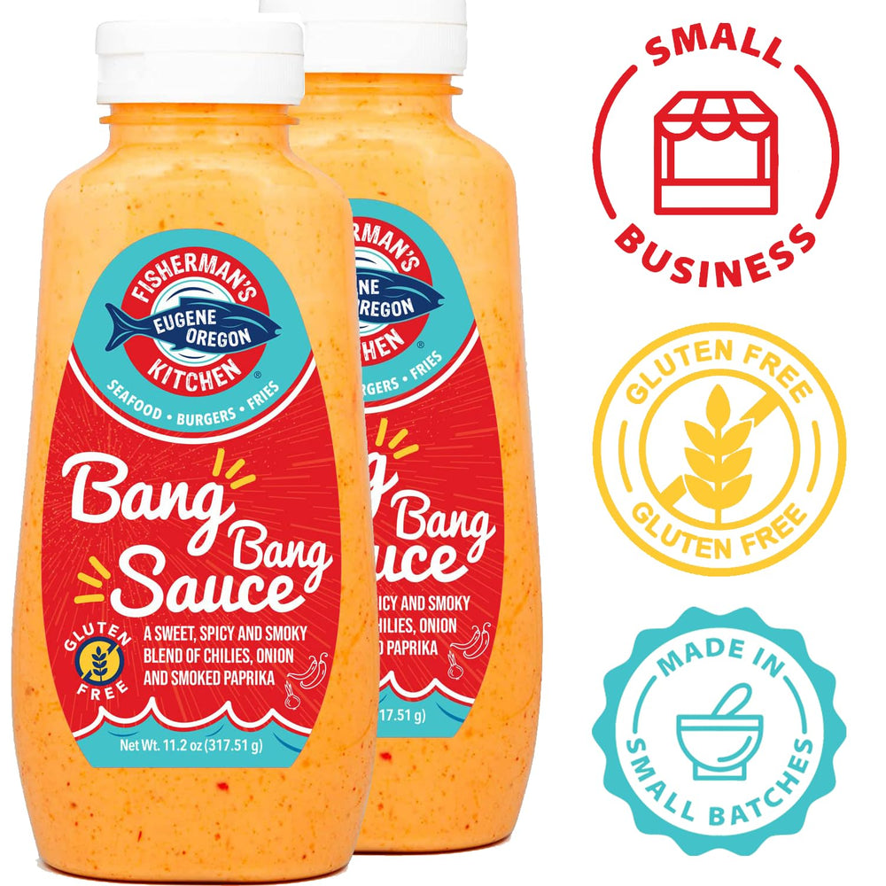 Fisherman's Kitchen Bang Bang Sauce on a plate, enhances salads with smoky flair.