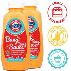 Fisherman's Kitchen Bang Bang Sauce on a plate, enhances salads with smoky flair.