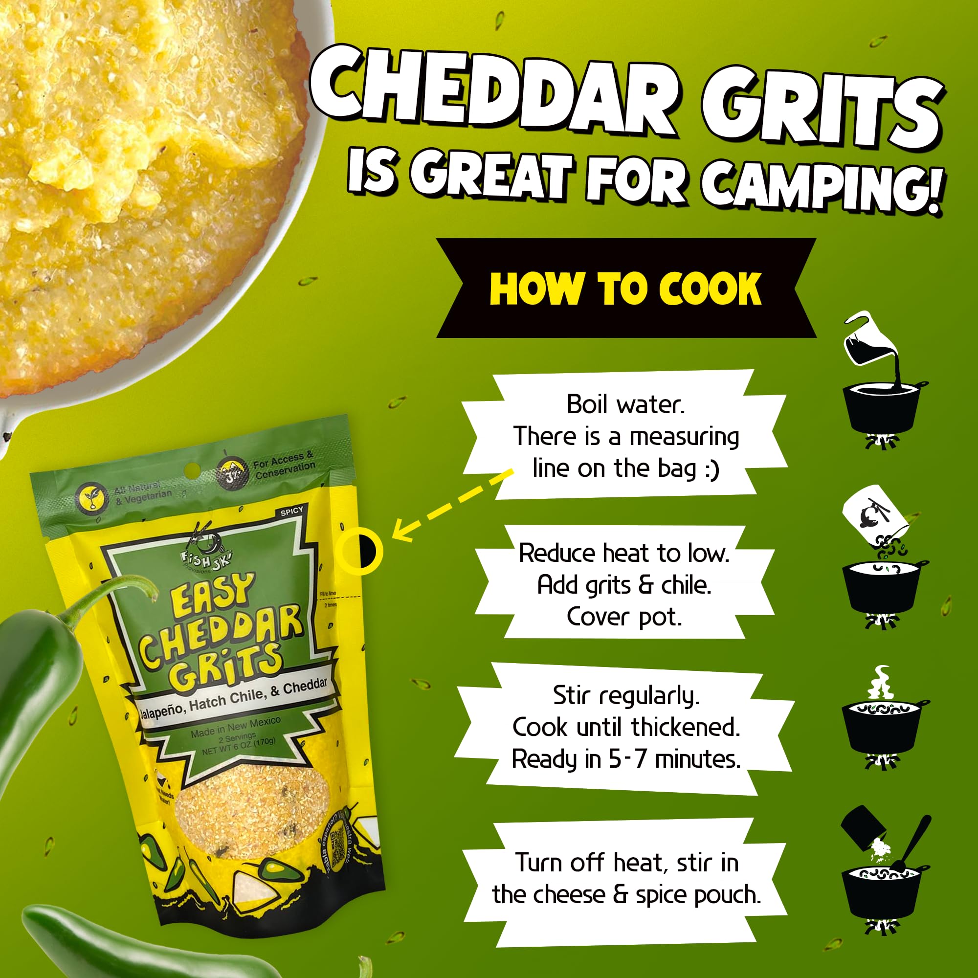 Camping-ready grits pack, ideal for outdoor meals