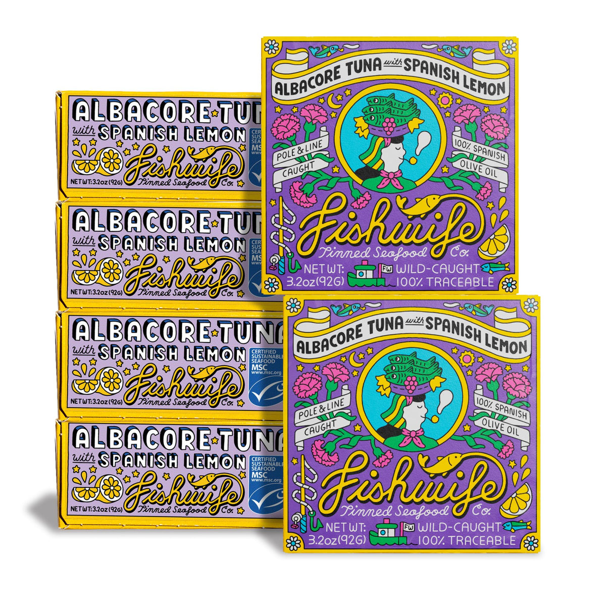 Fishwife lemon tuna albacore tin showing premium flavor ready to enjoy.