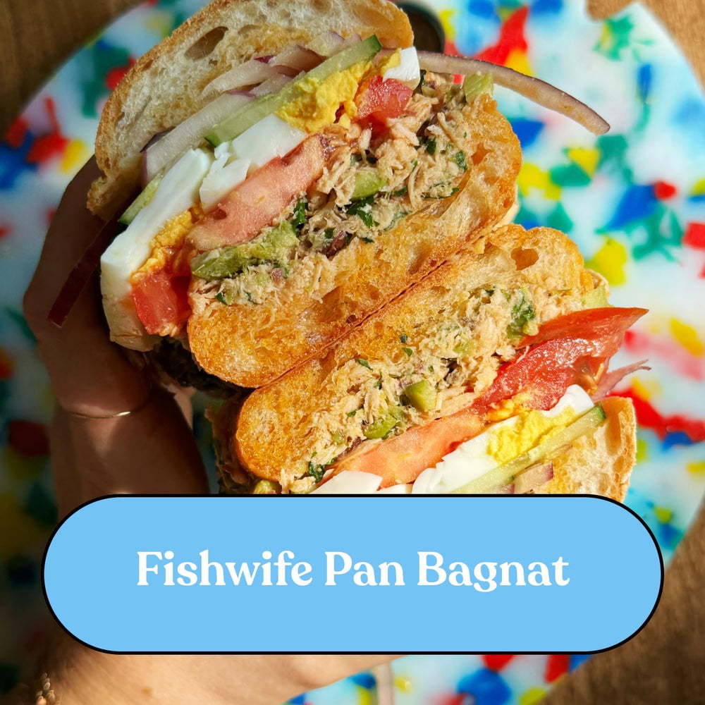 Display of Fishwife six-pack box for convenient pantry access.