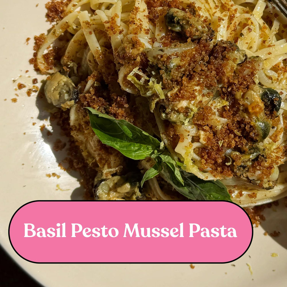 Fishwife Mussels in Basil Pesto tin is gluten-free and protein-rich for balanced meals