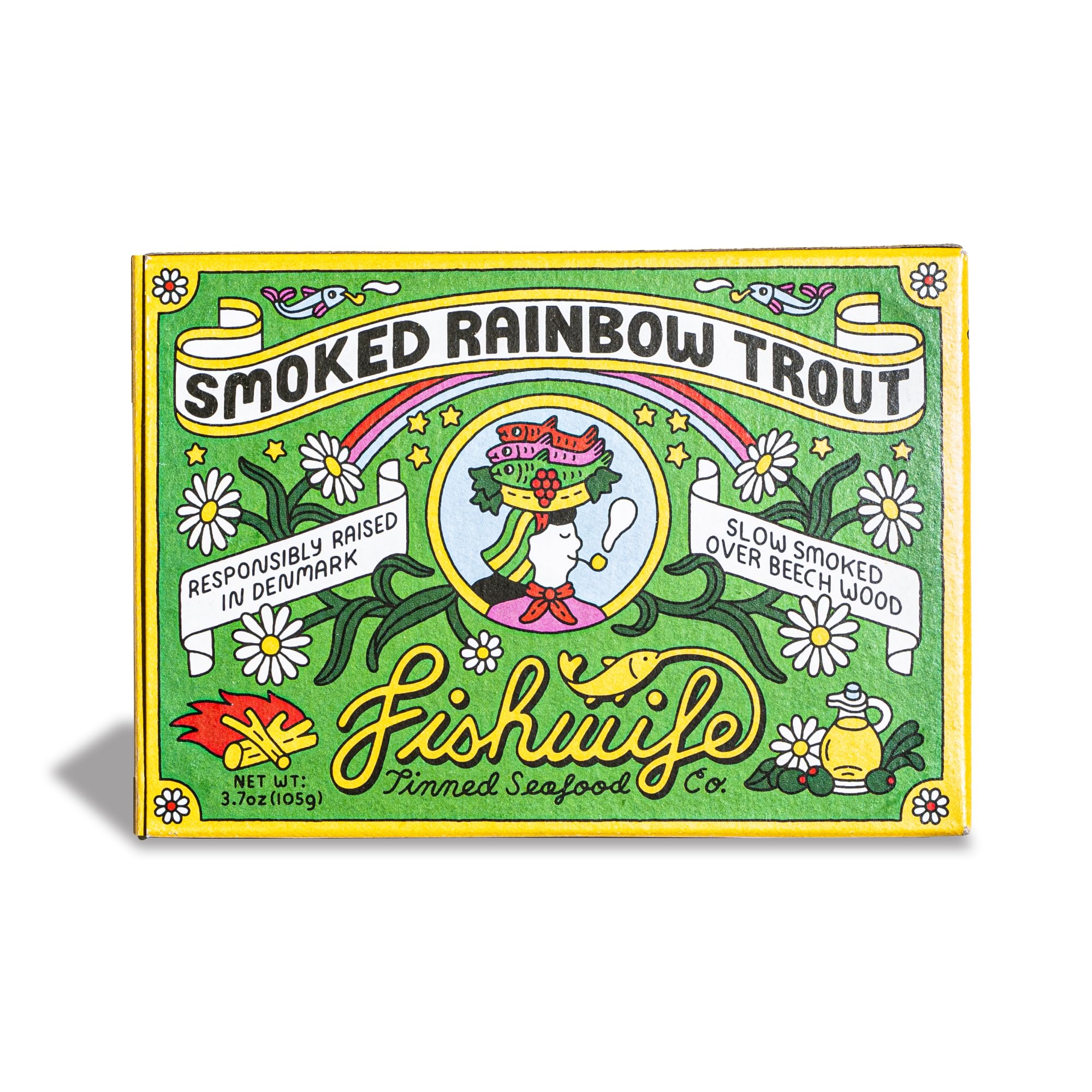 Fishwife smoked rainbow trout tin showing premium ready-to-serve seafood