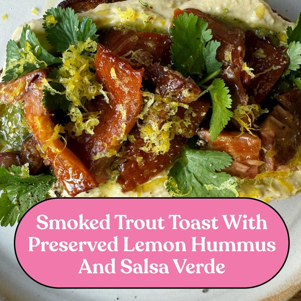 Fishwife trout with red chimichurri topping adds bright flavor