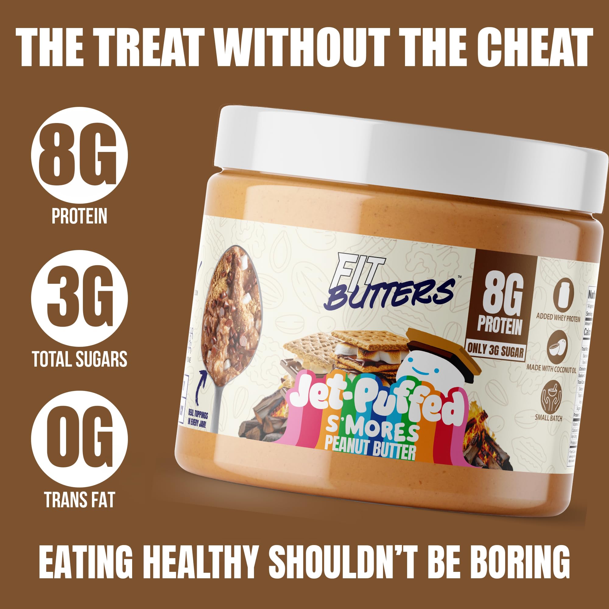 Fit Butters whey protein isolate infusion for complete protein and flavor.
