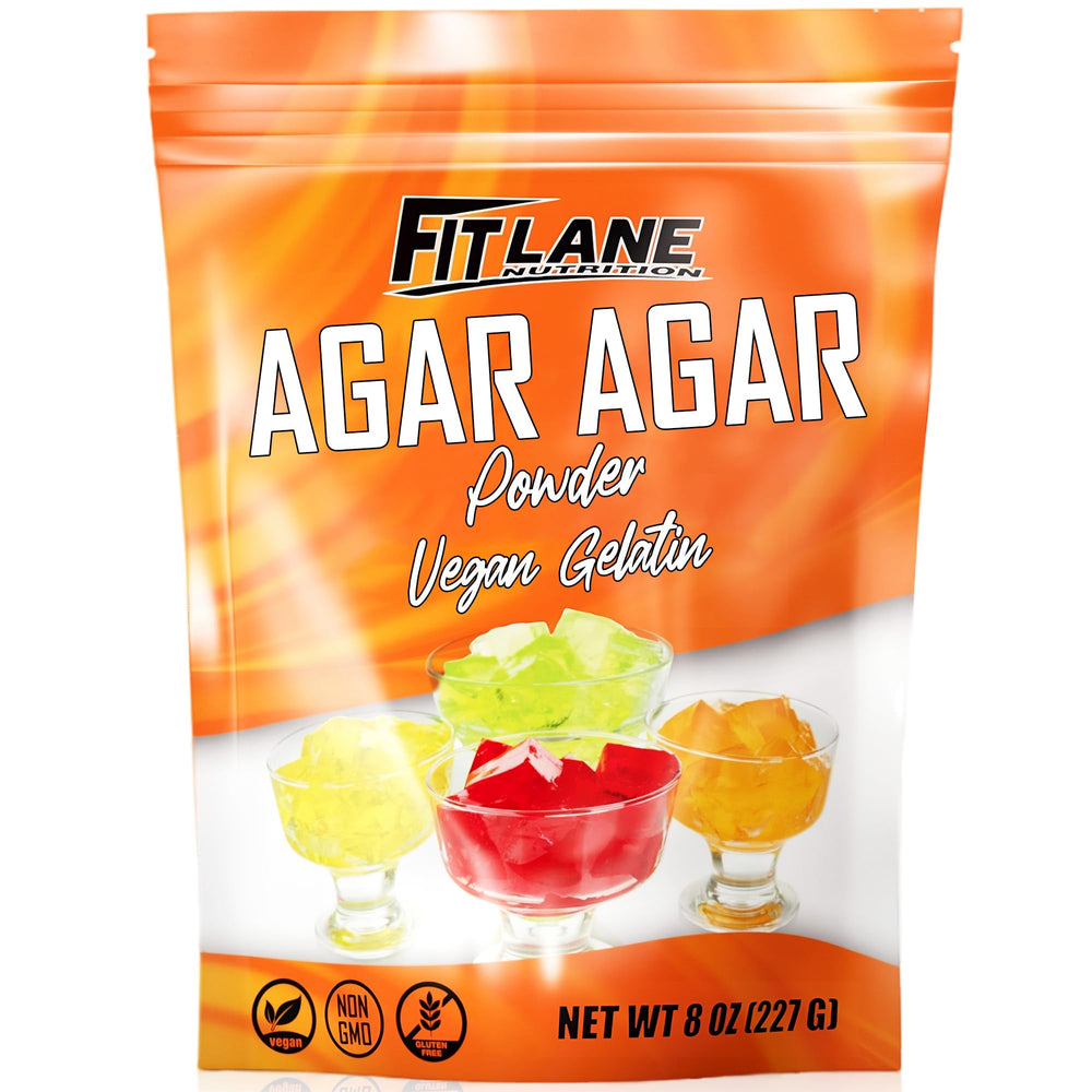 Fit Lane Nutrition agar agar powder packaging showing vegan gelatin substitute for baking