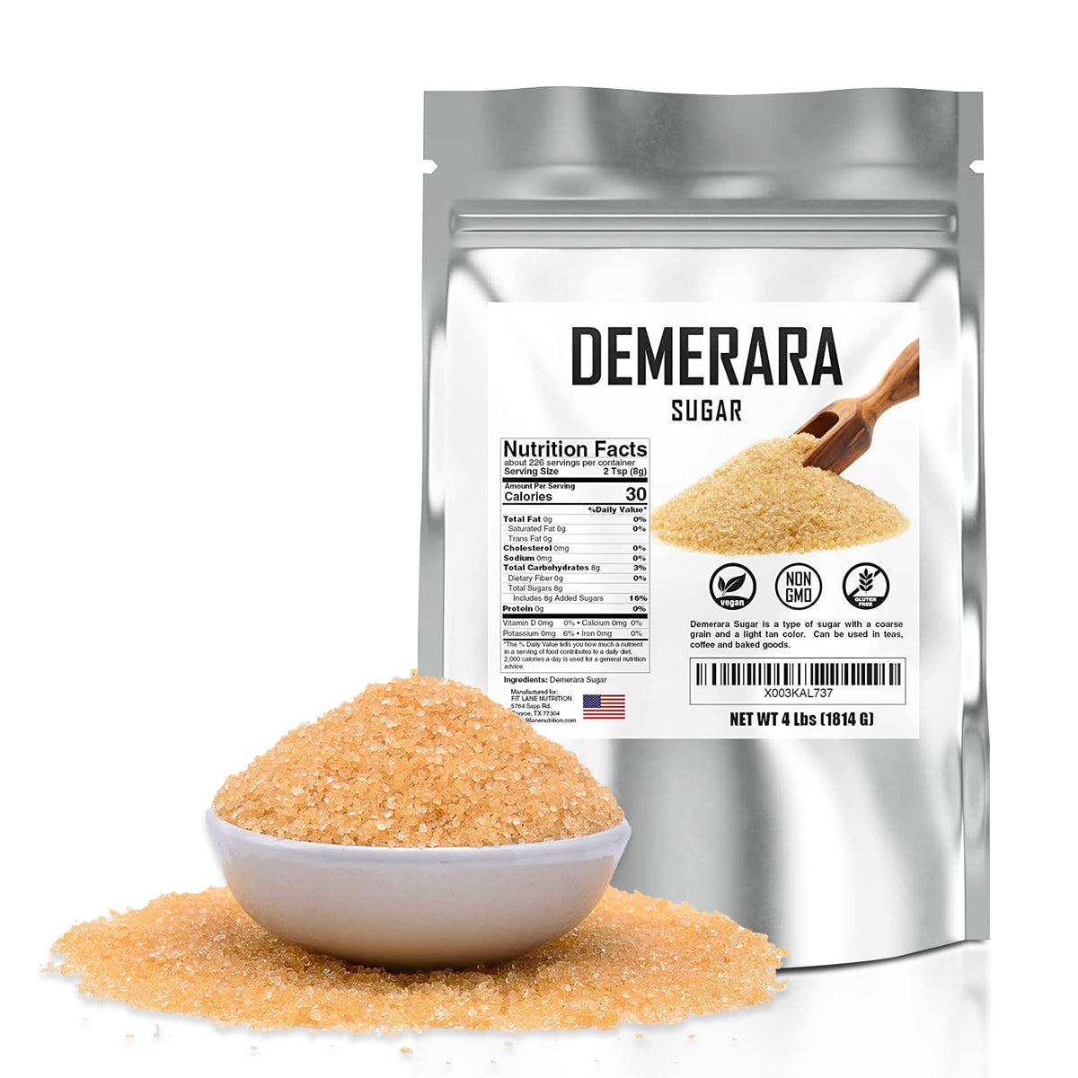 Fit Lane Demerara sugar crystals close-up for rich caramel notes