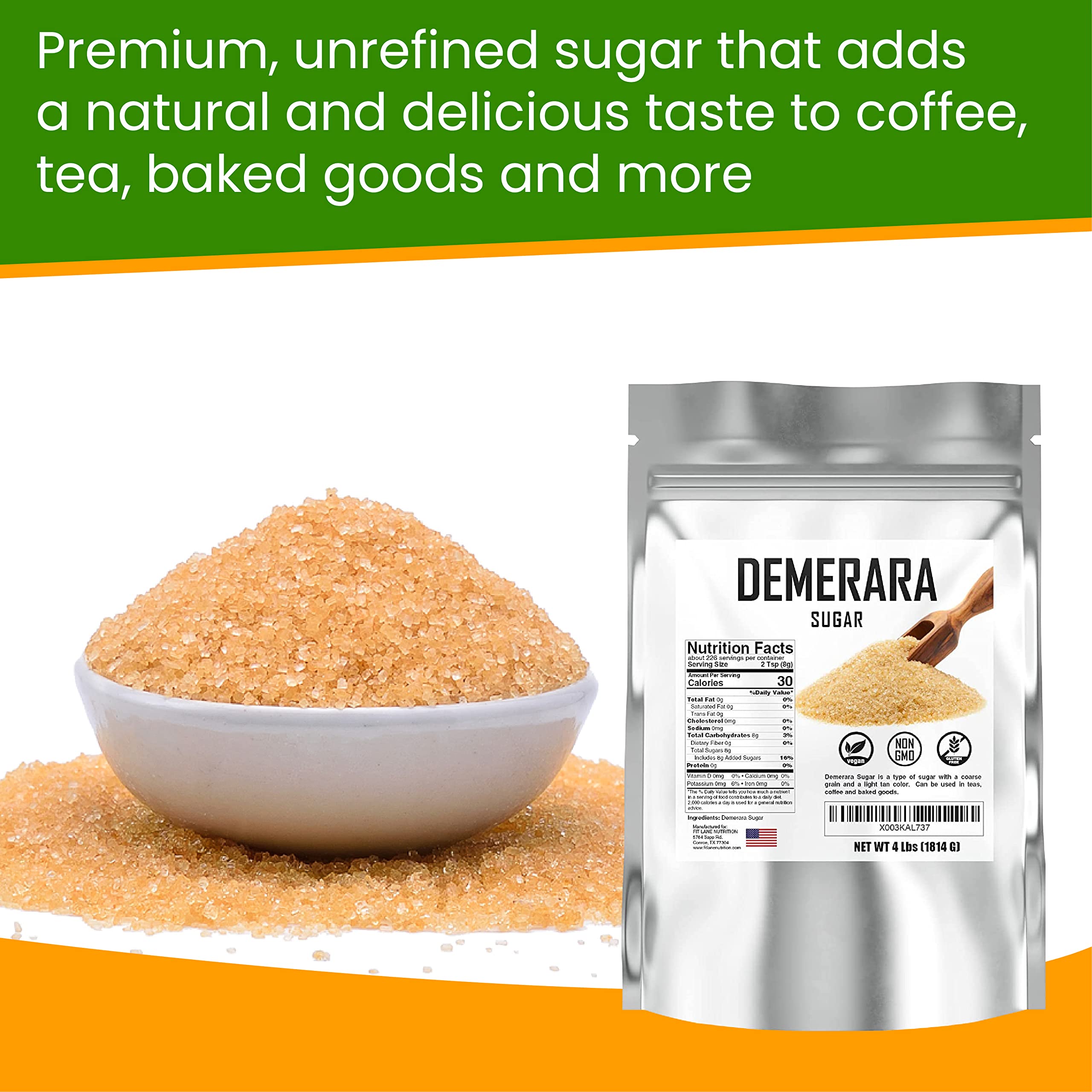 Fit Lane Demerara sugar perfect for baking desserts and topping pastries