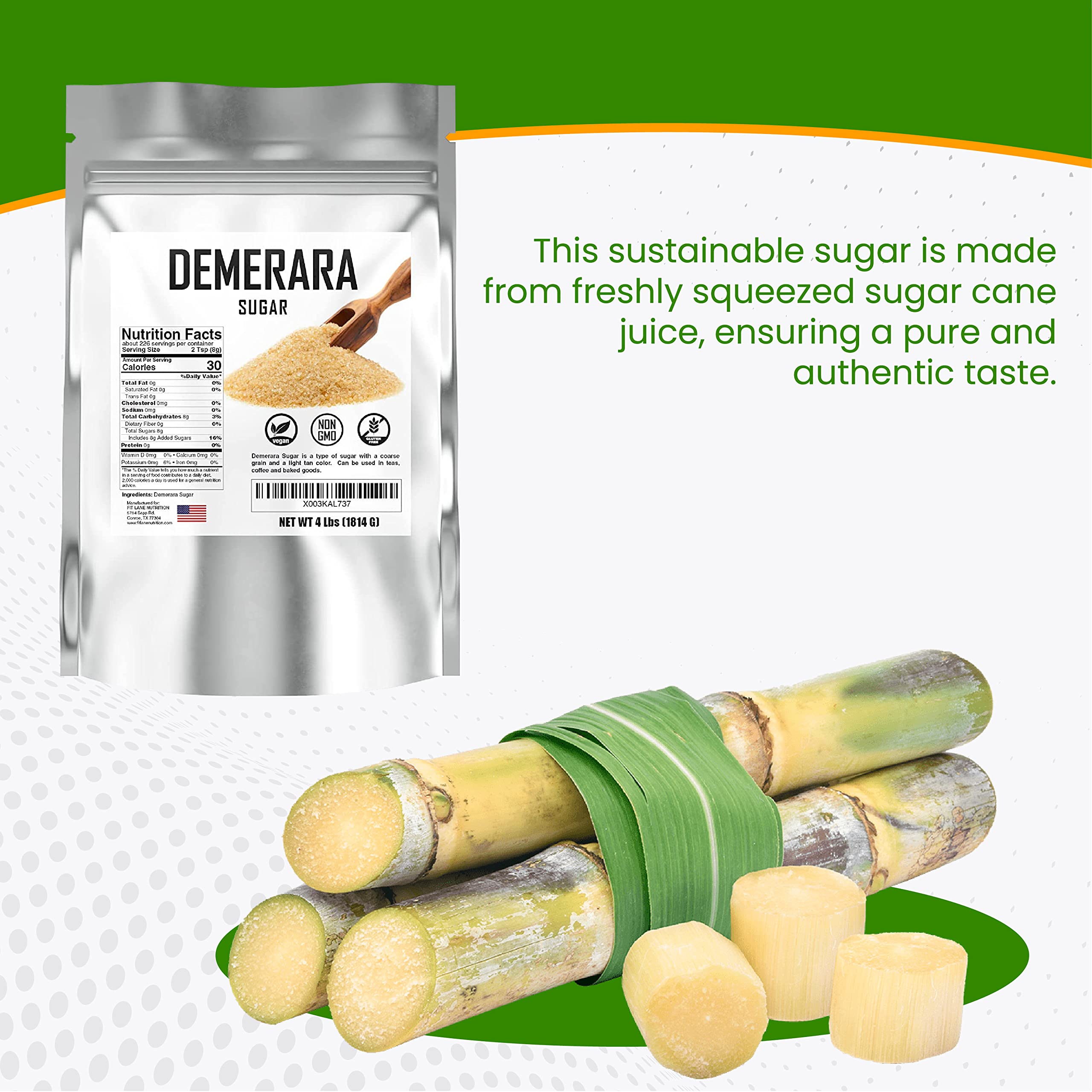 Fit Lane Demerara sugar large crystals dissolve slowly, adding depth to hot drinks