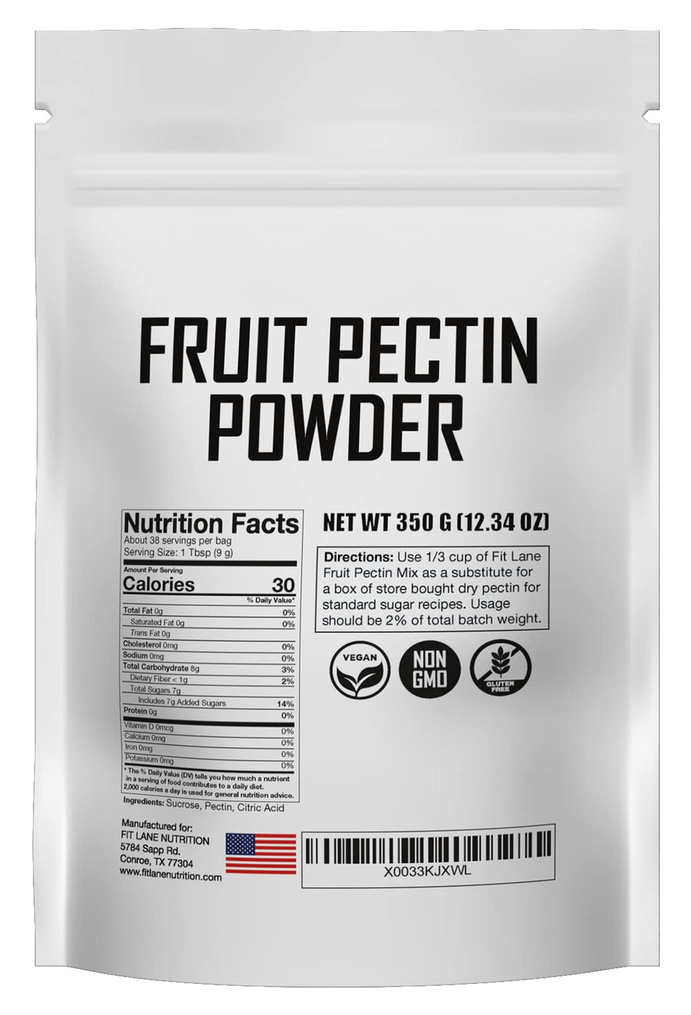 Fit Lane Fruit Pectin Powder bulk bag on kitchen counter for homemade jams.