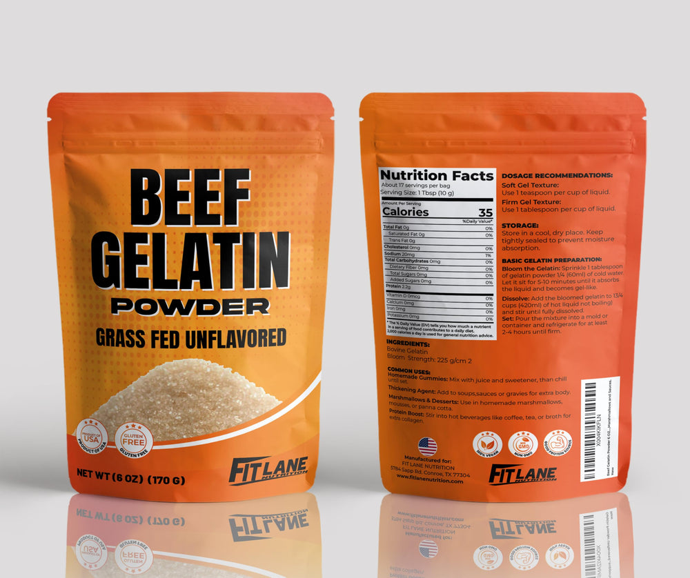 Fit Lane packaging label highlights non-GMO, grass-fed ingredients.