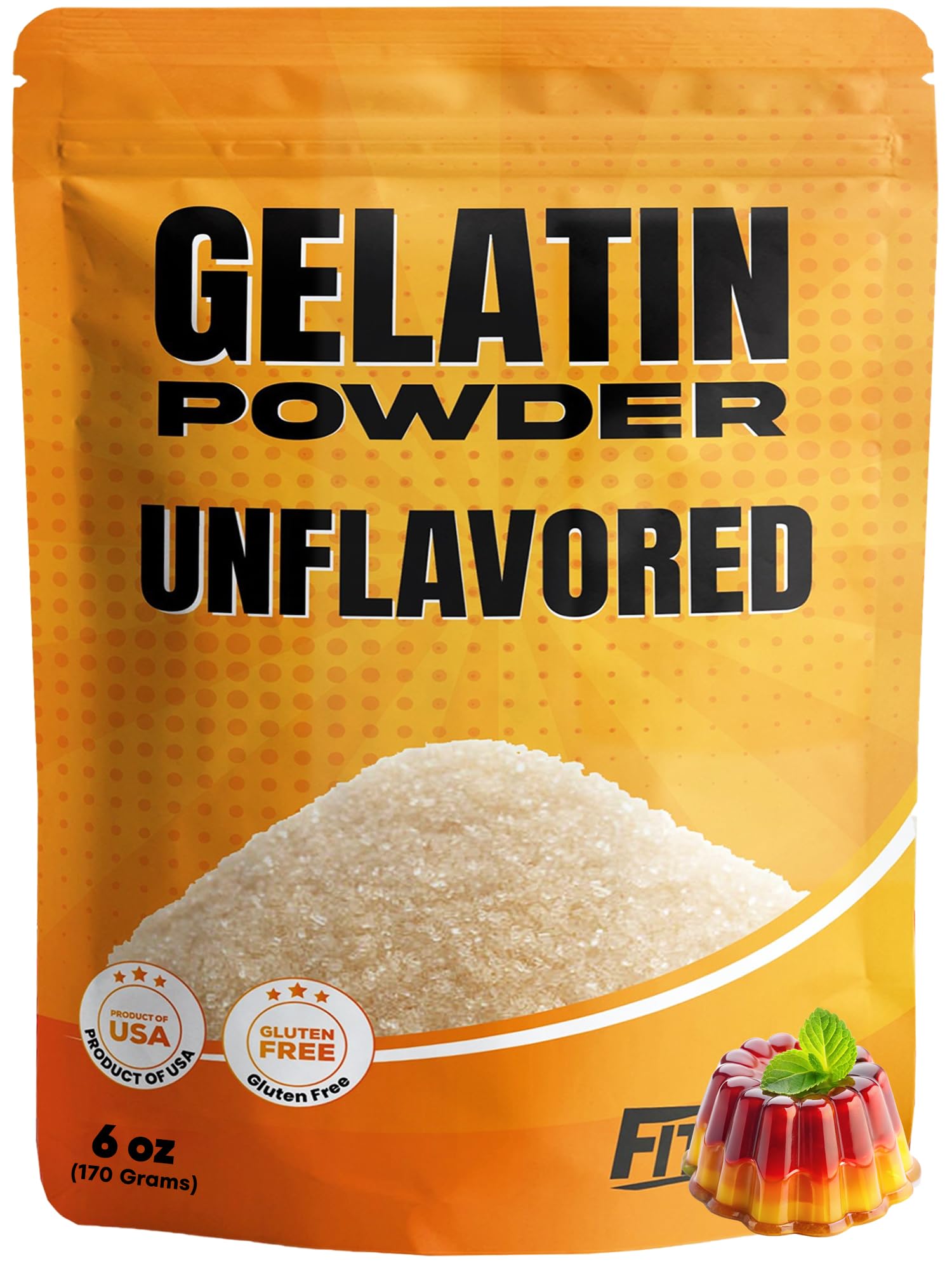 Fit Lane Gelatin Powder Unflavored 6 oz bulk bag shows odorless thickening for recipes
