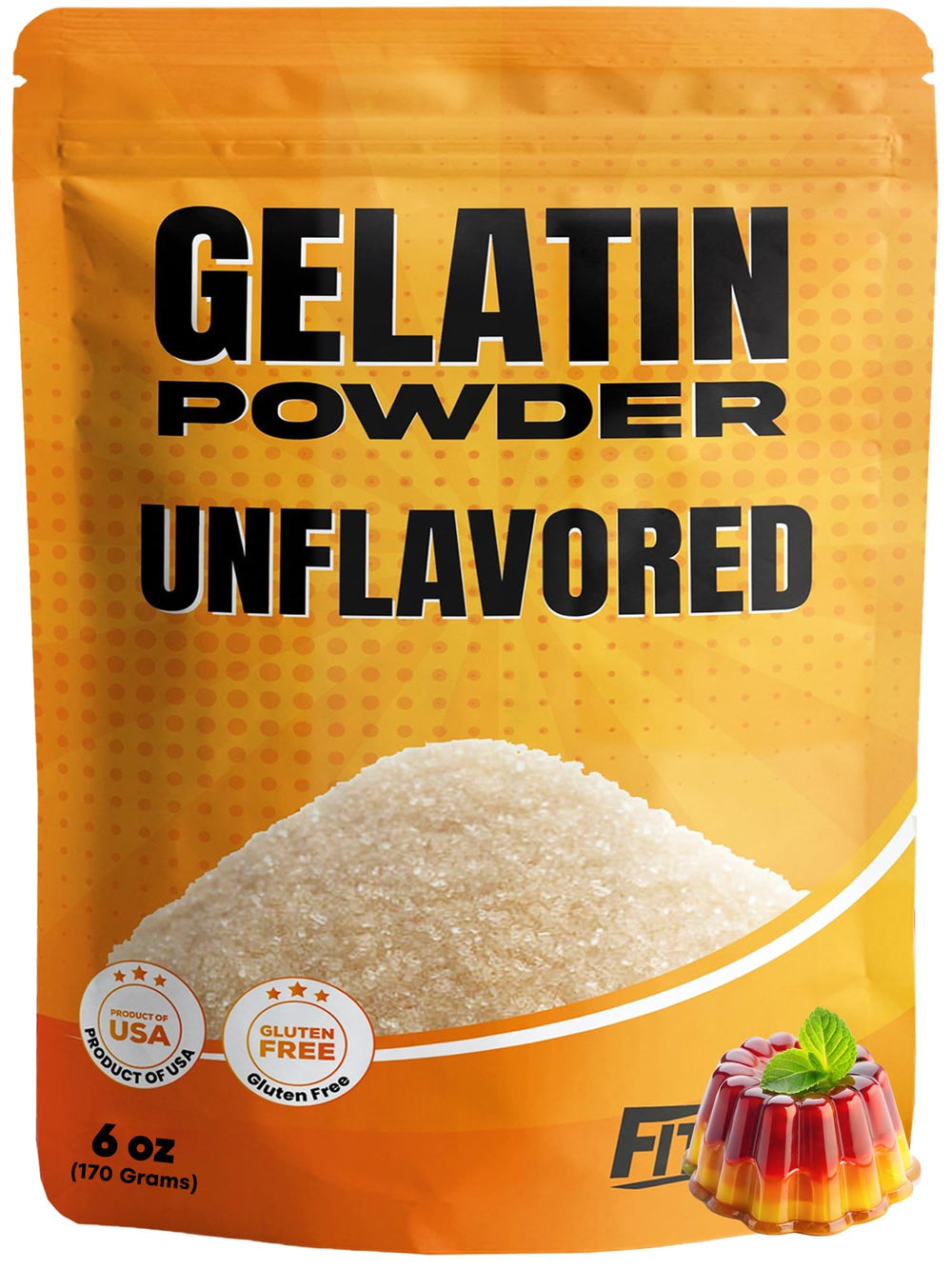 Fit Lane Gelatin Powder Unflavored 6 oz bulk bag shows odorless thickening for recipes