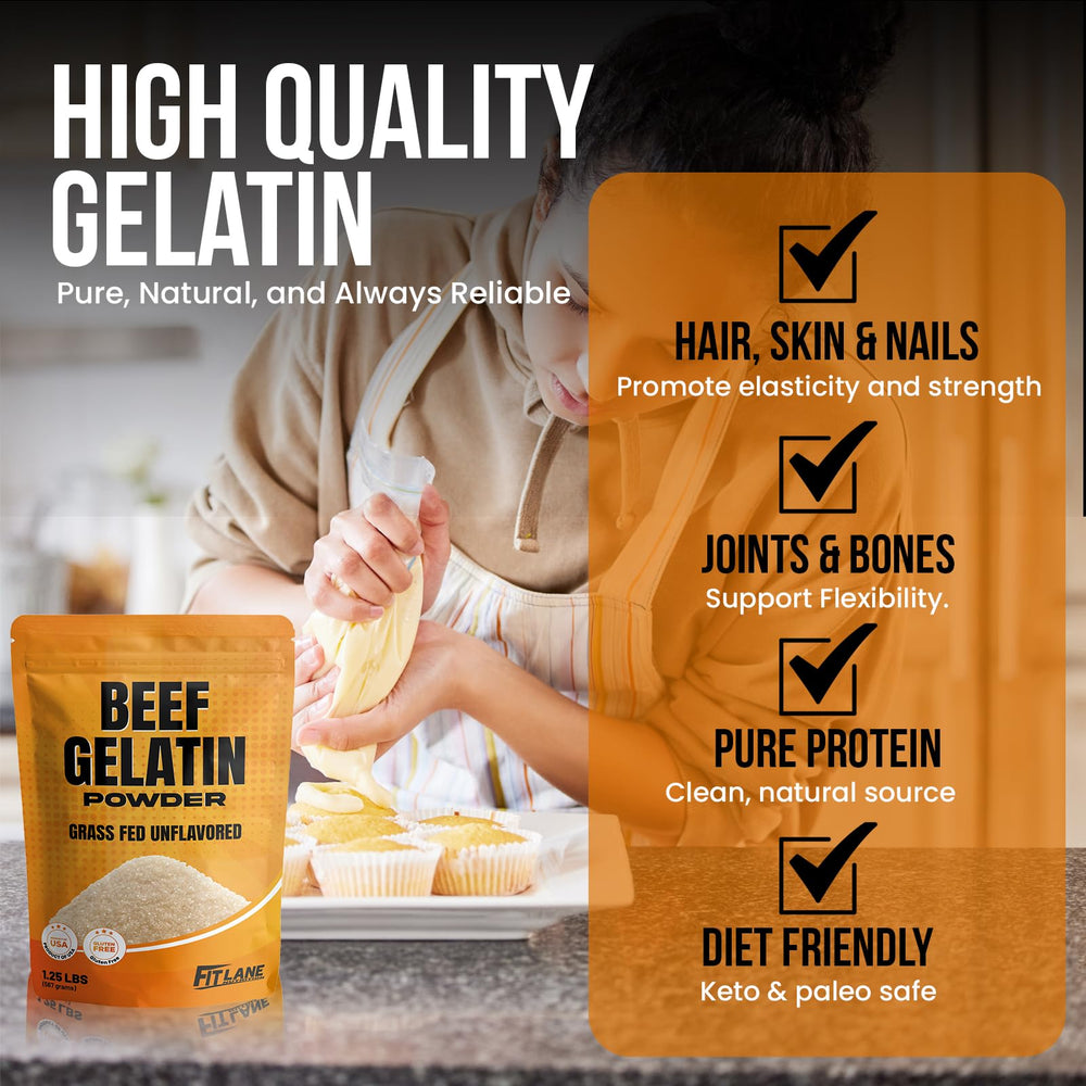 Fit Lane gelatin scoop demonstrates easy measurement for precise baking and puddings.