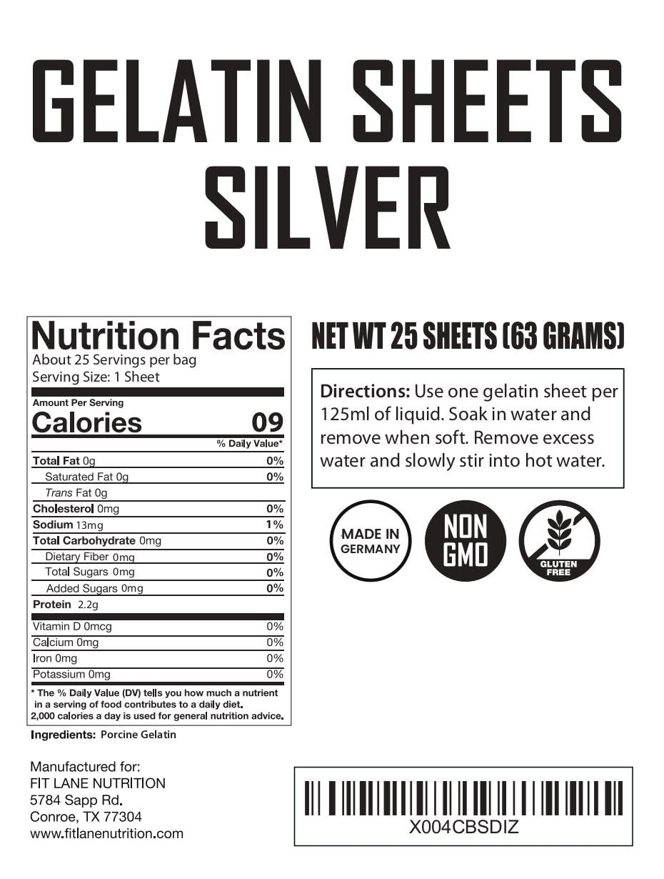 Fit Lane 170 bloom gelatin sheets provide strong, glossy gels for desserts.