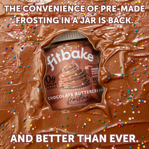 FitBake frosting tub close-up, natural zero-calorie sweeteners visible