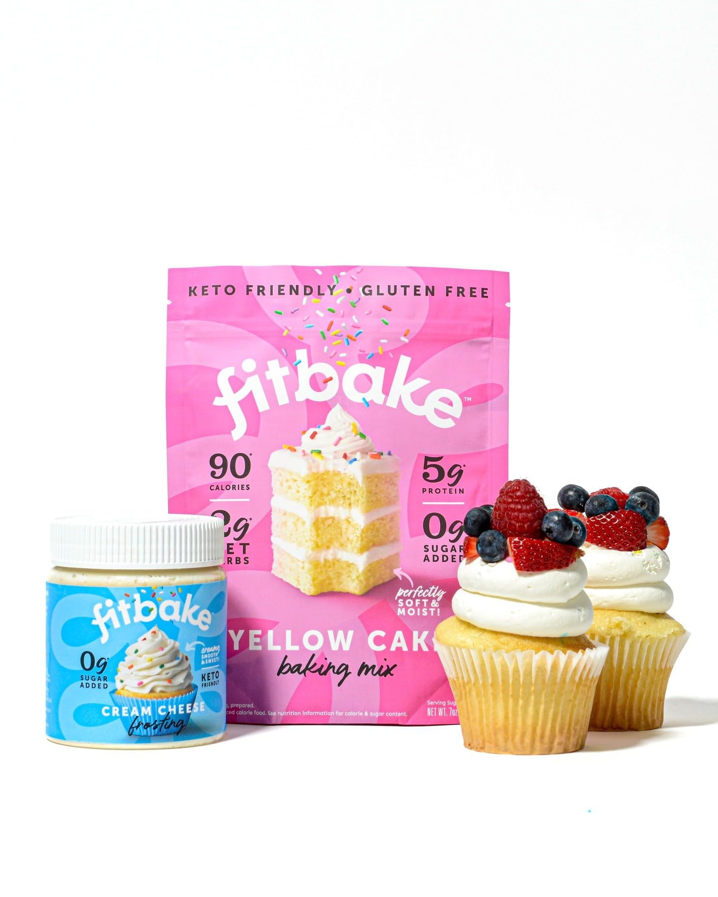 Open tub of FitBake frosting suggests room temperature handling for best texture.