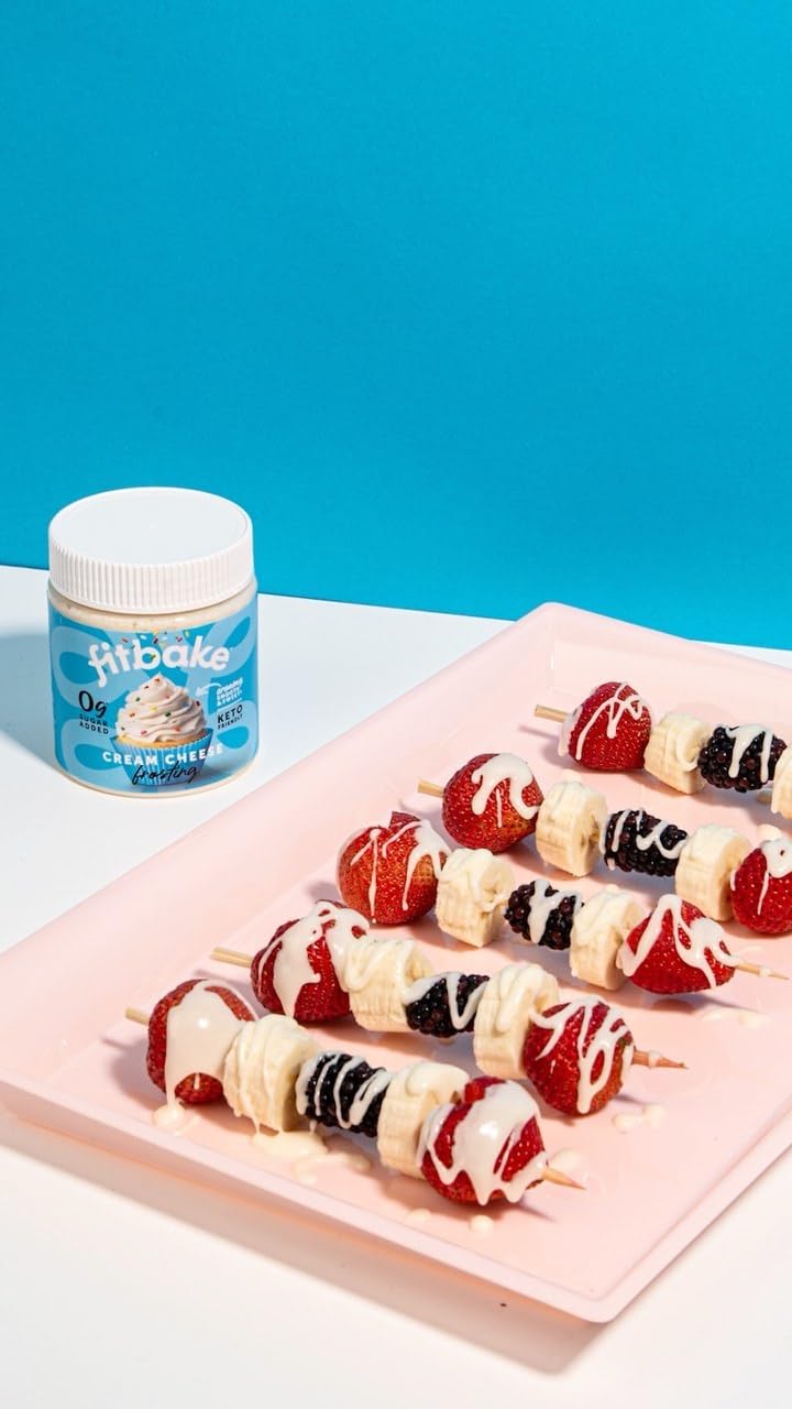 Glimpse of FitBake ingredients shows real cream cheese powder and monk fruit sweetener.