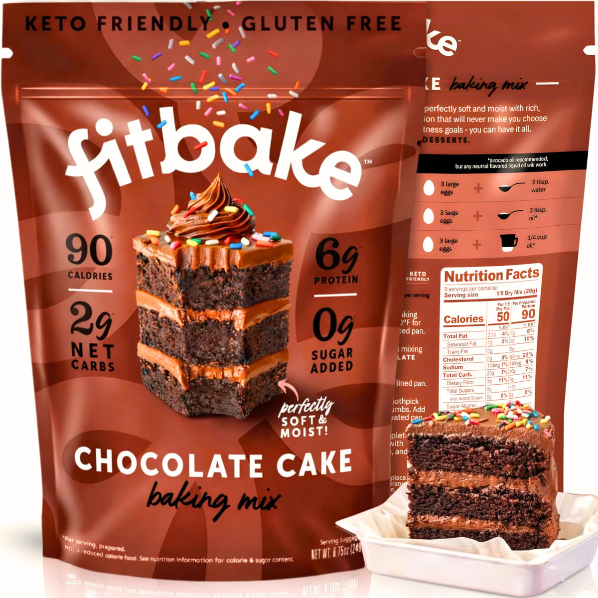 FitBake Keto Chocolate Cake Mix package highlights low carb indulgence