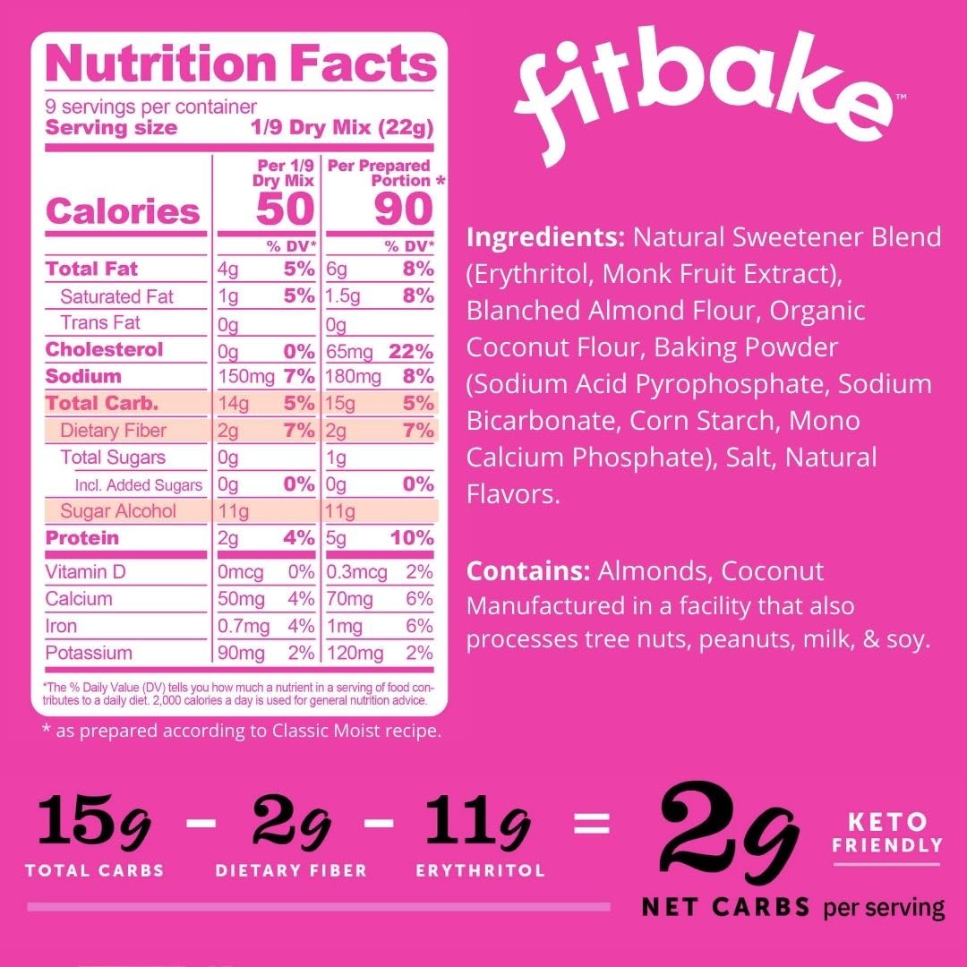 FitBake keto yellow cake dry mix for low-carb baking.