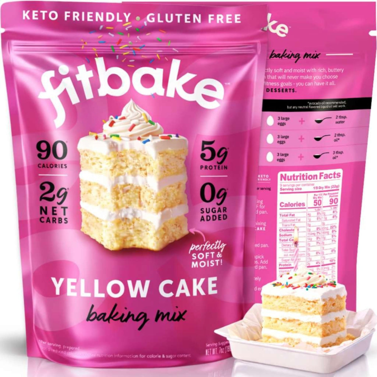 FitBake yellow cake mix packaging showcasing gluten-free, low-carb goodness.