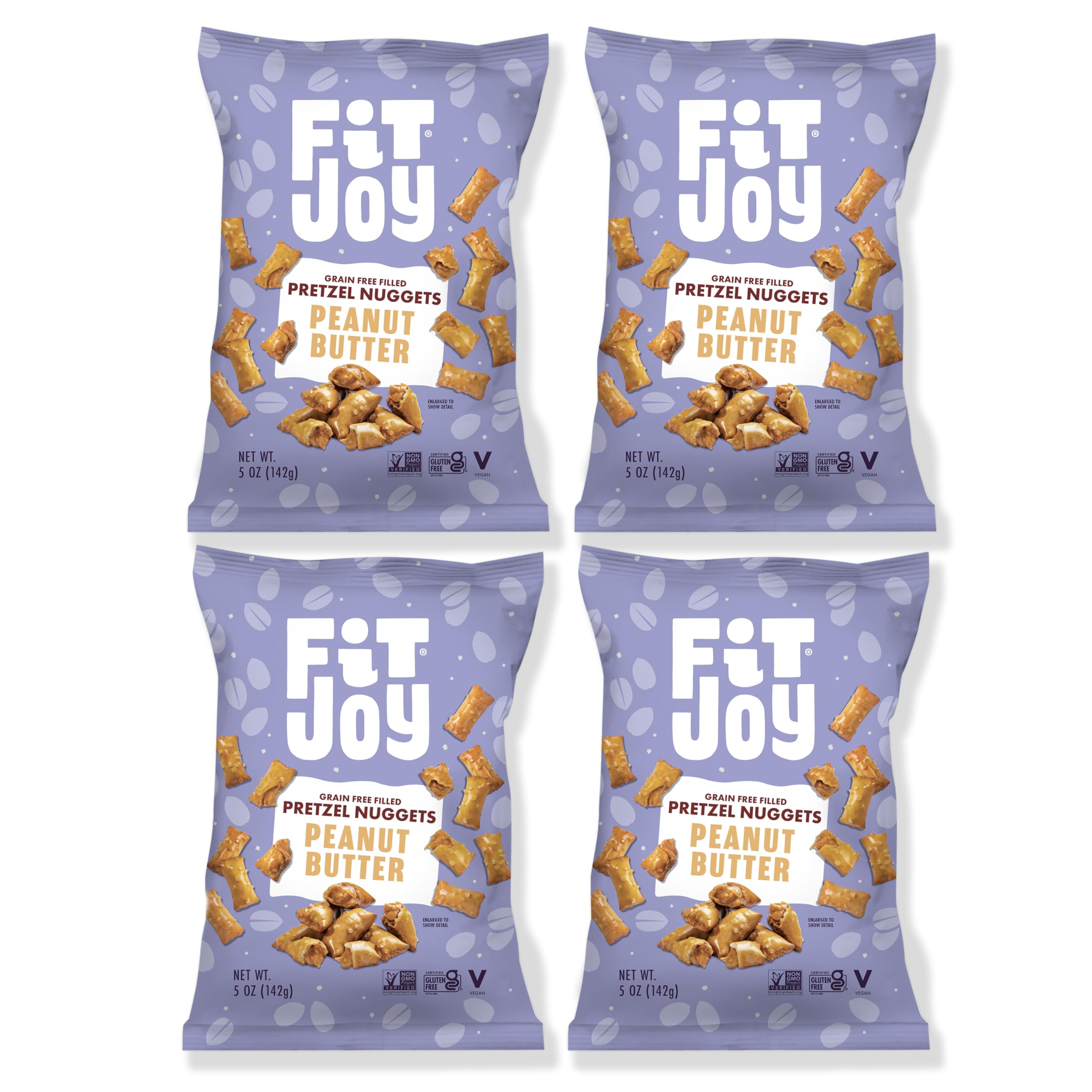 FitJoy Peanut Butter Filled Pretzel Nuggets four-pack ready for party snacking.