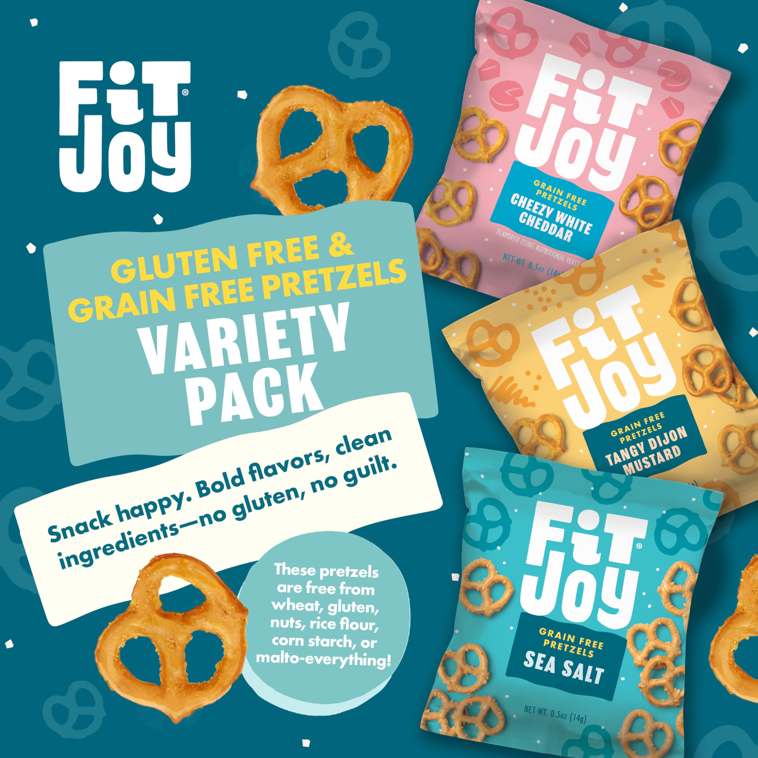 FitJoy sea salt pretzel twists, crunchy texture for snacking anytime.