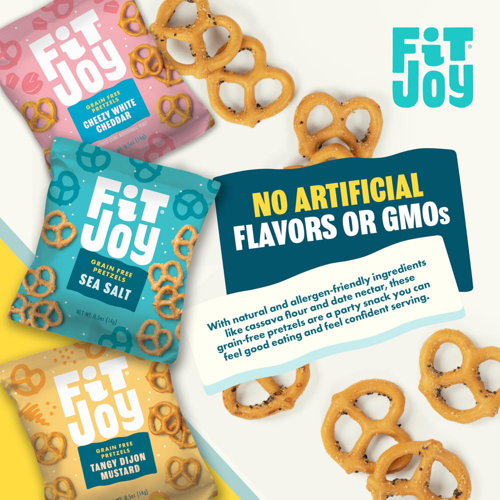 FitJoy vegan, non-GMO pretzels, date nectar sweetened for clean flavor.