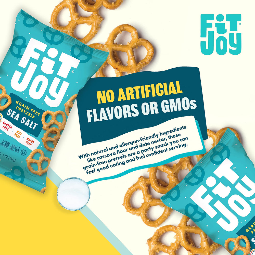 FitJoy sea salt pretzels close-up crunch and golden twists.