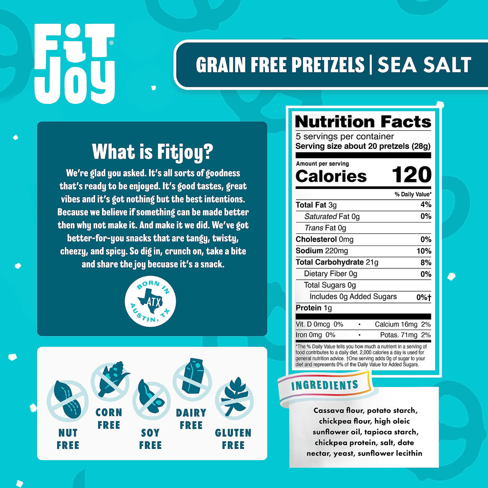 FitJoy sea salt pretzels crispy bites with a light sea salt dust.